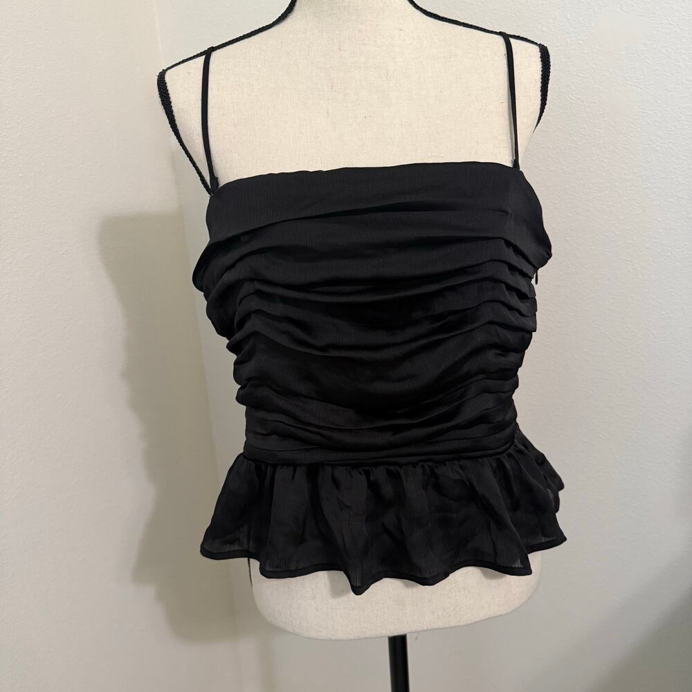 H&M Black Satin Ruched Sleeveless Top Blouse Evening Night Out Womens Large